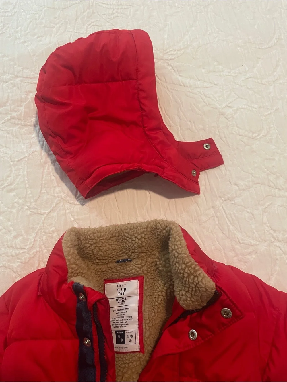 GAP Red Hooded Puffer Jacket with Sherpa Lining